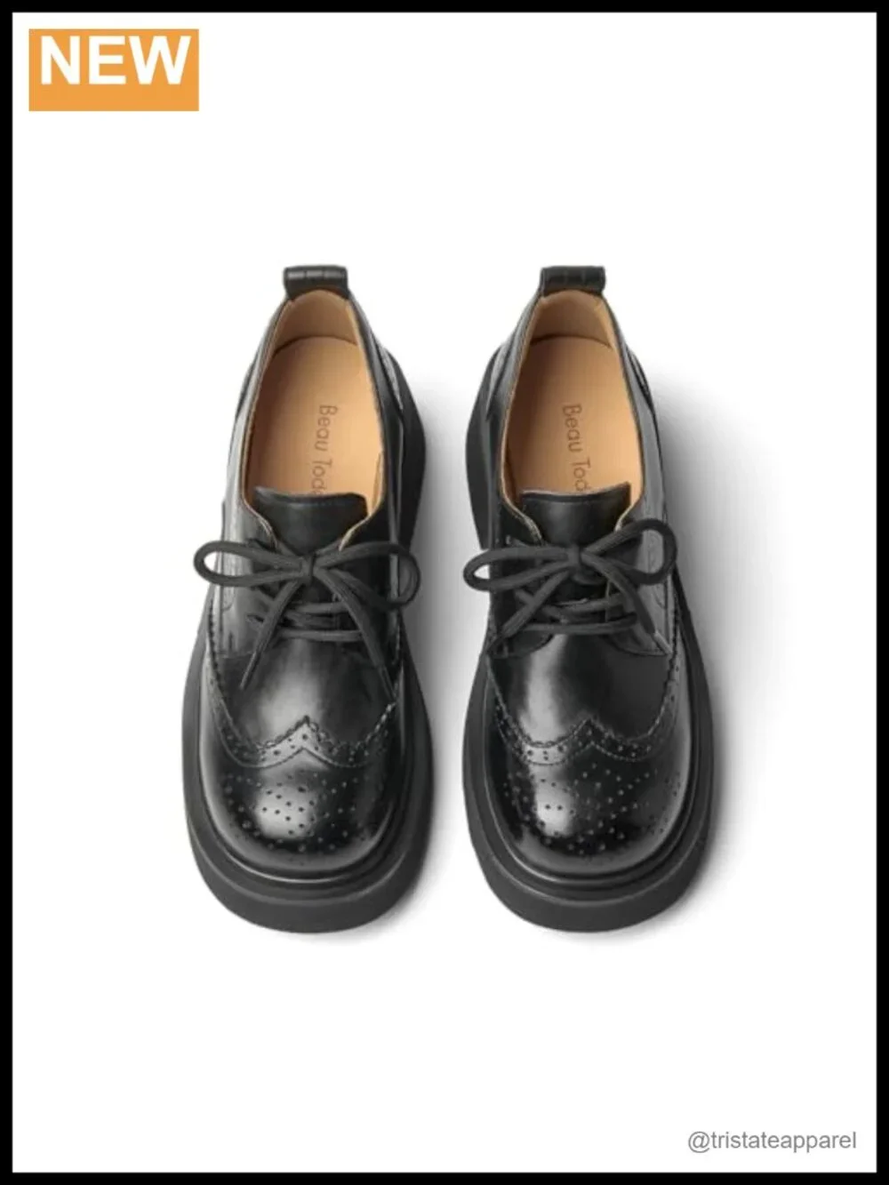 Genuine Leather Platform Oxfords Chunky Brogue Wingtip Business Casual